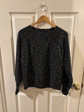 Ann Taylor Factory Women's Black Metallic Speckled Crew Neck Sweater ~ MED